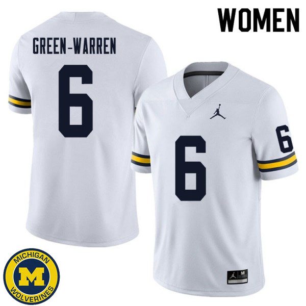 Womens University of Michigan #6 Darion Green-Warren White NCAA Player Game Jersey